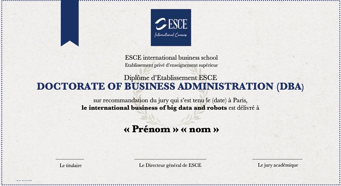 ESCE DBA 学位证书式样